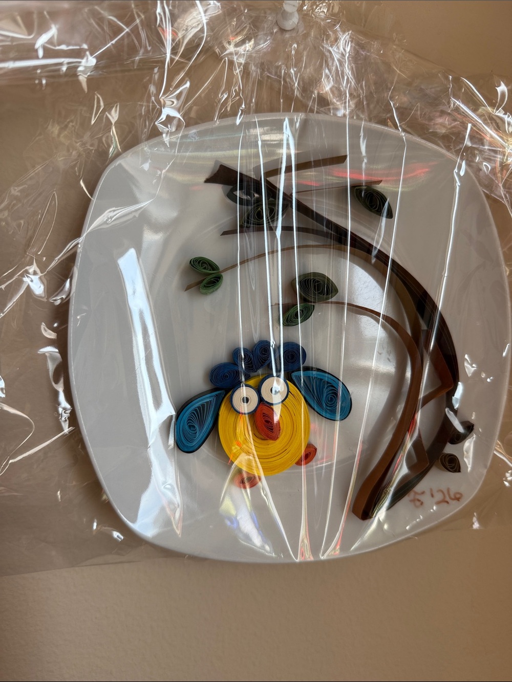 Handmade Quilling Bird Wall Art Plate - Yellow & Blue